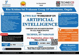A Two Day Workshop on Artificial Intelligence by TECHNEX, IIT VARANASI Dt: 9th & 10th Dec’22