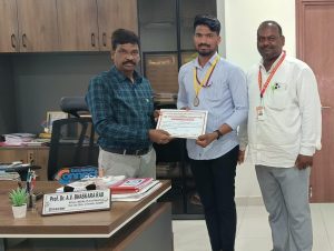 Mr. A. Subramanyam, IV Mechanical – 218A5A0301 Secured two Bronze ( Events : Discus throw & Shot put ) Medals in JNTUK Kakinada Intercollegiate Athletics Men & Women Champion ship 2023-2024.