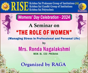 Happy Womens’s Day ::  A Seminar on “The Role Of Women” by Mrs. Ronda Nagalakshmi, CEO – PRERANA, Dt : 07-03-2024